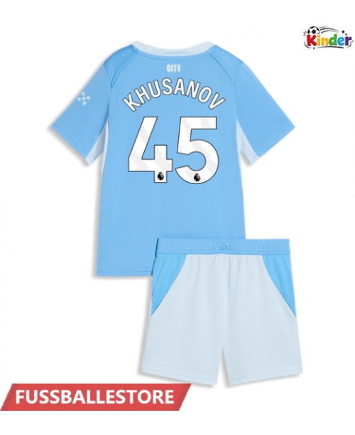 Günstige Manchester City Abdukodir Khusanov #45 Heimtrikotsatz Kinder 2026-27 Kurzarm (+ Kurze Hosen)